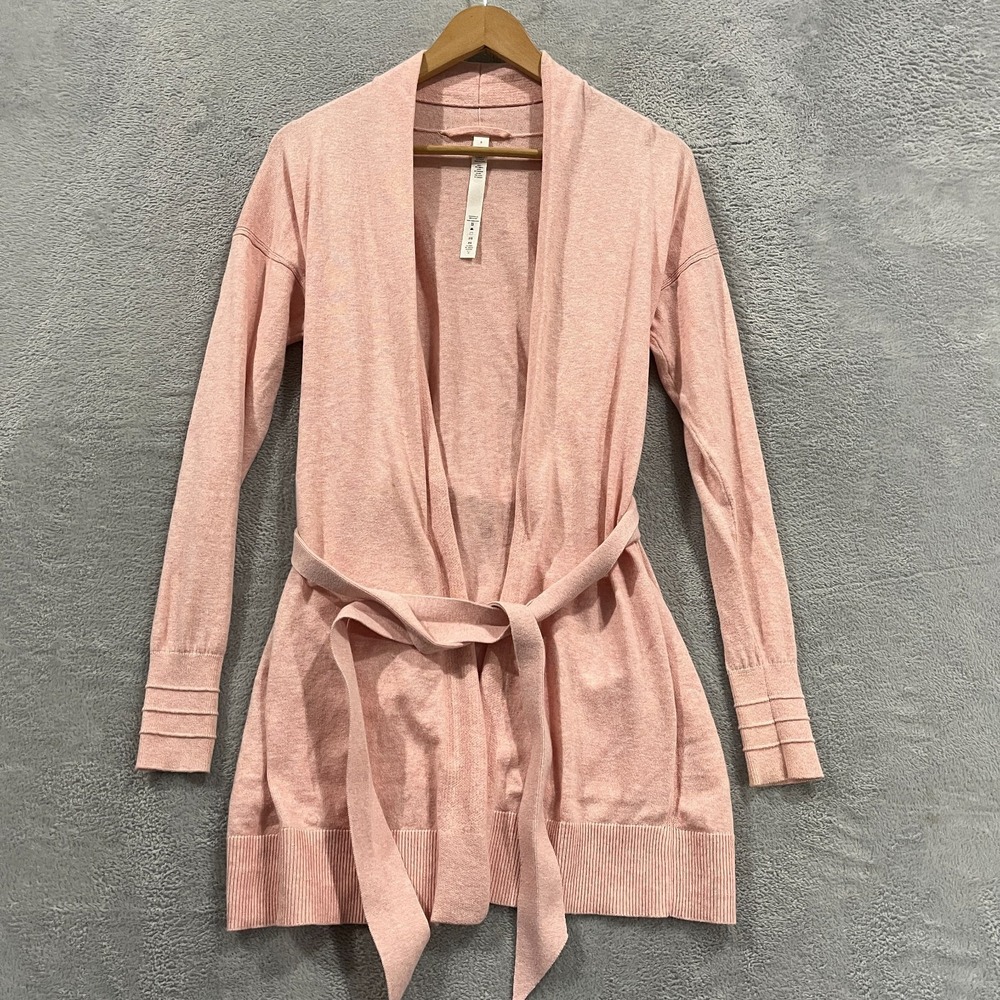 Lululemon Womens 0 Cotton Cashmere Knit Wrap Pink Cardigan Sweater with Tie